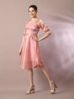 Thumbnail for Myshka Women's Pink Solid Square Neck Fit and Flare Party Dress - Distacart
