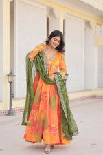 Thumbnail for Aastha Fashion Women's Yellow Russian silk Digital Printed Gown with Dupatta - Distacart