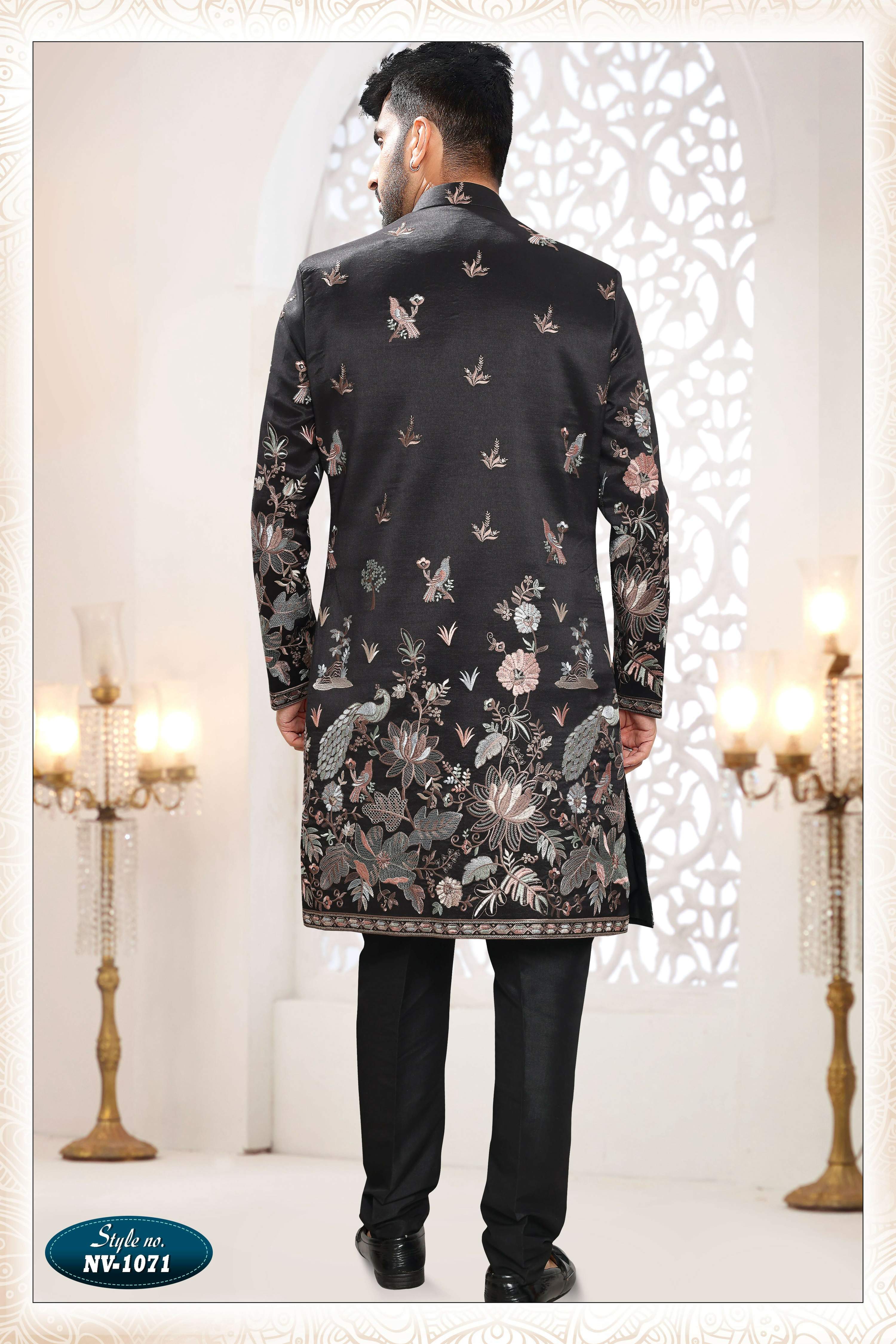 Joban Fashion Men's Black Straight Silk Thread And Sequence Embroidery All Over 3 Pc Kurta Set - Distacart