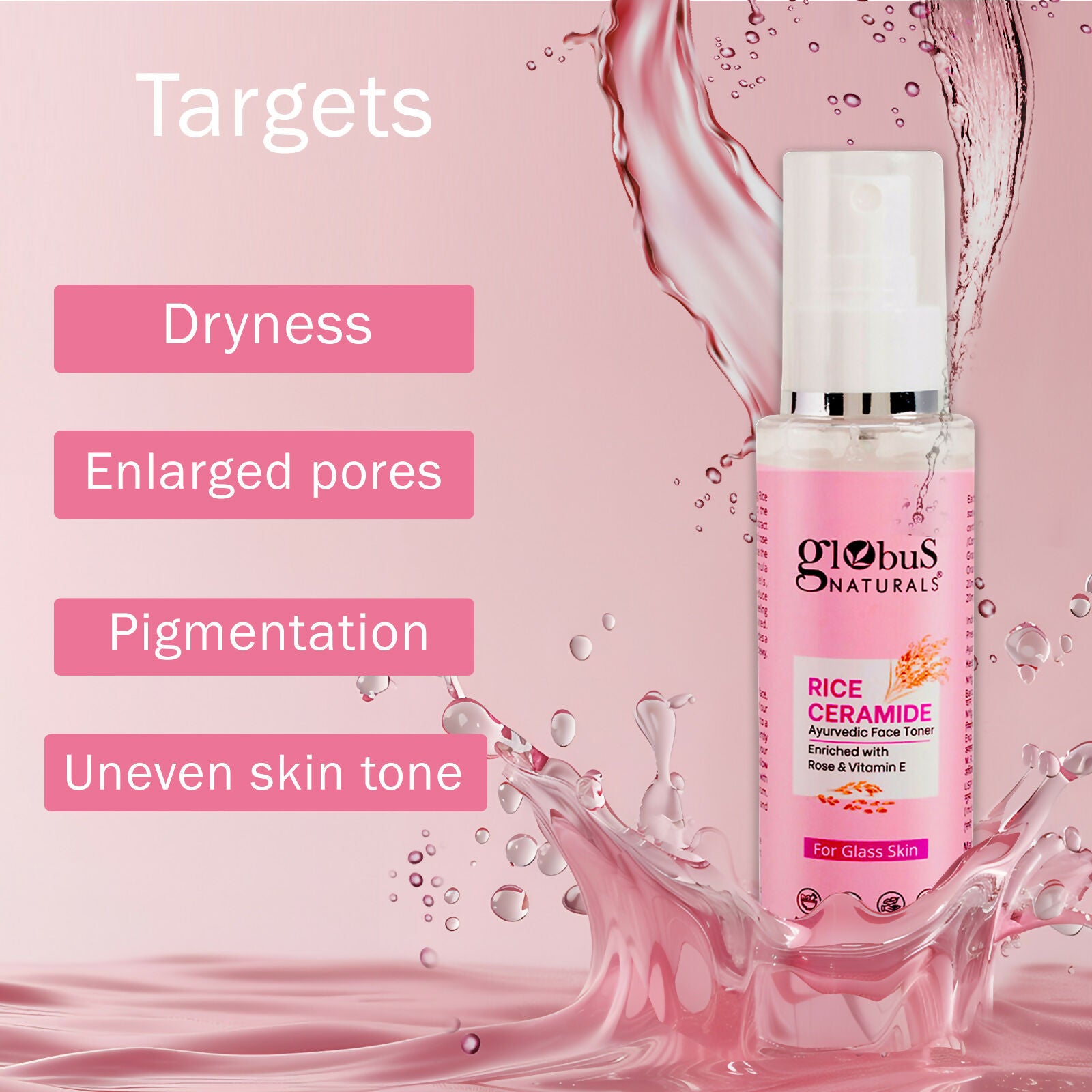 Globus Naturals Rice Ceramide Ayurvedic Face Toner, For Korean Glass Skin