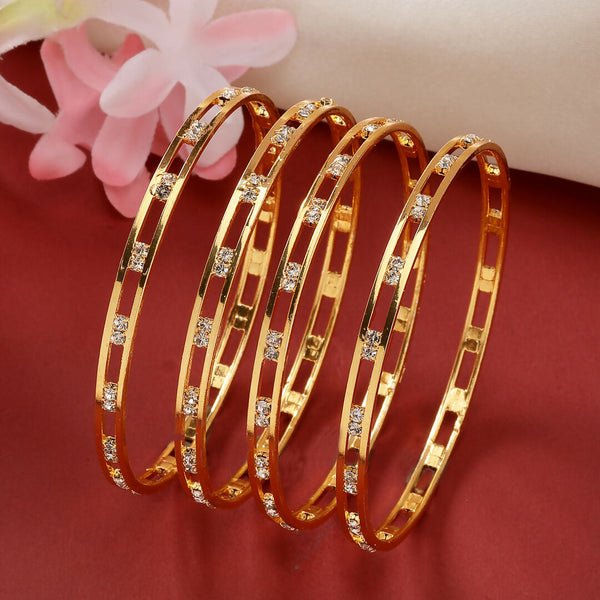 NVR Women's Set of 4 Gold-Polished CZ Stone-Studded Bangles - Distacart