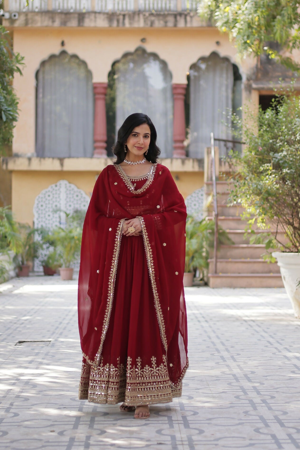 Joban Fashion Maroon Georgette Sequence Embroidery Work Kurta Set