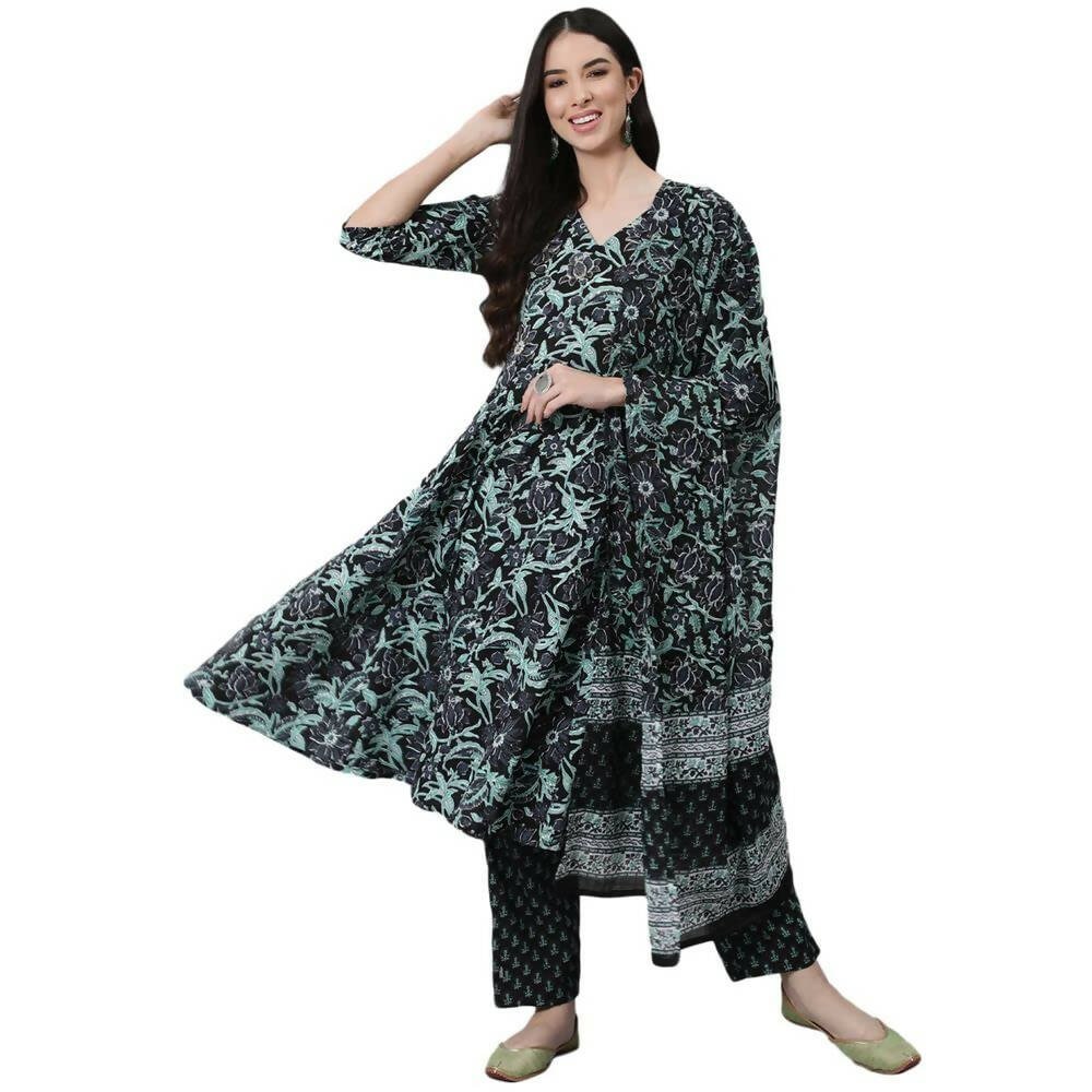 Anubhutee Women's Cotton Green Kurta Set - Distacart