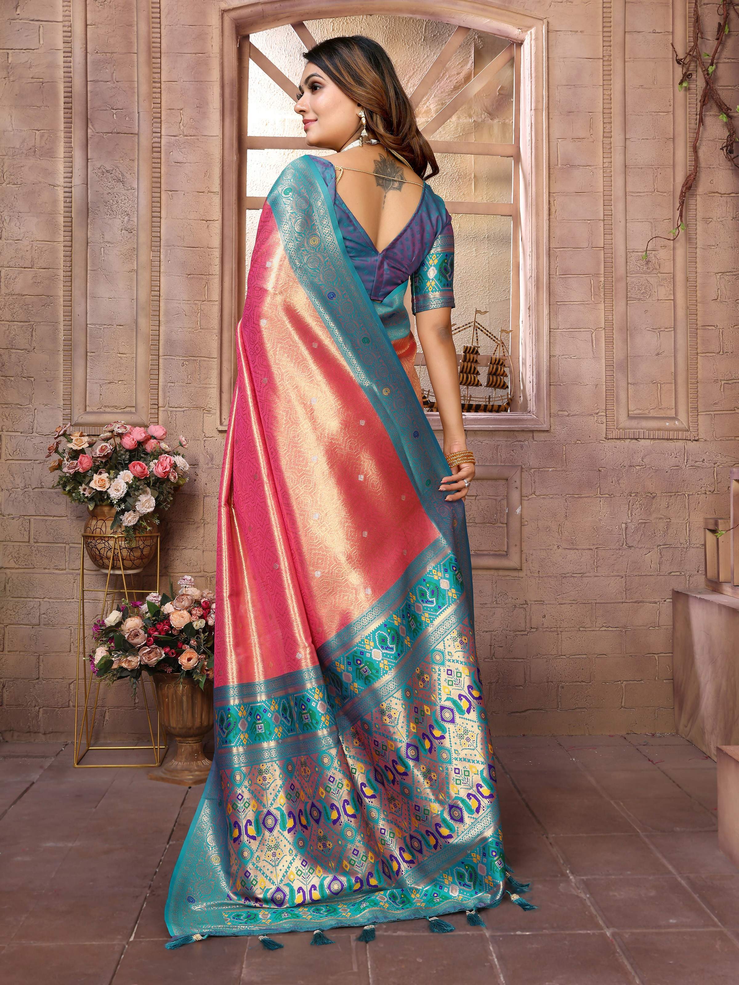 Aastha Fashion Red Banarasi Tissue Silk Weaving Saree - Distacart