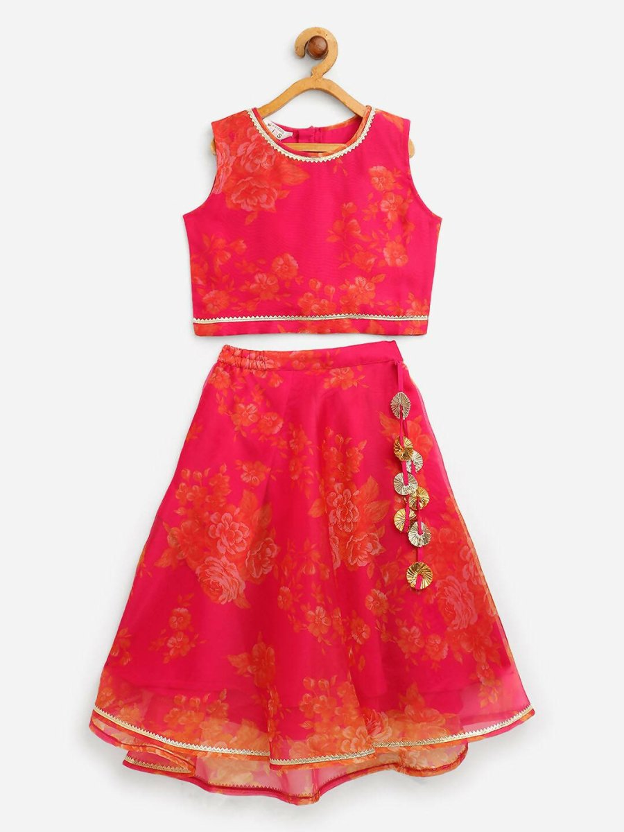 Ahalyaa Pink Organza Digital Print Kids Lehenga Choli For Girls - Distacart
