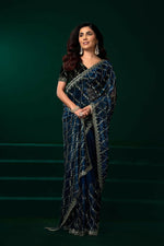 Thumbnail for Joban Fashion Navy Blue Net Party Wear Sarees - Distacart