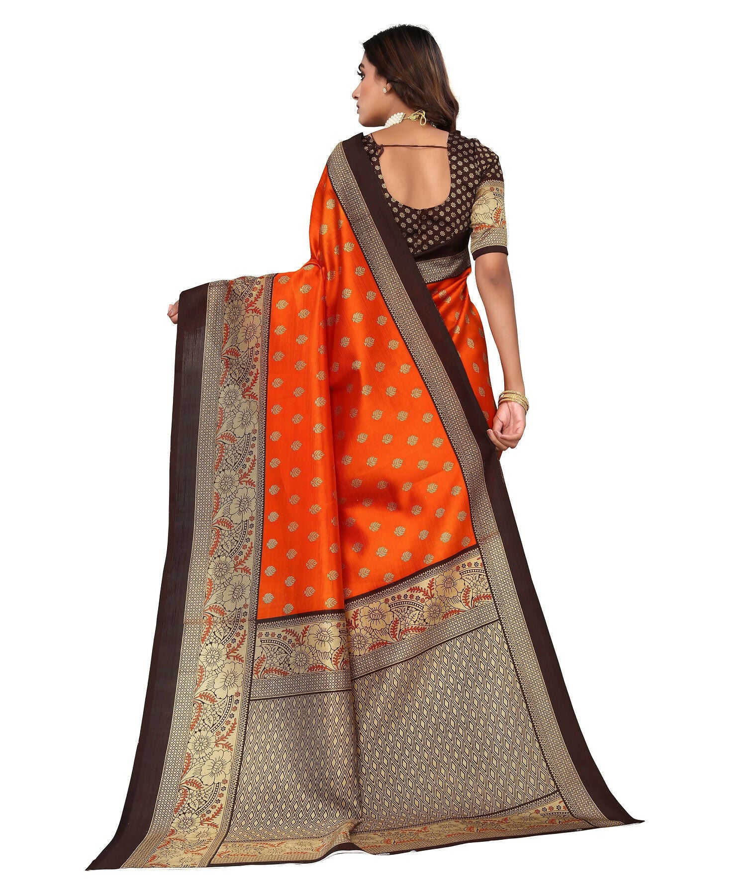 Vamika Orange Printed Art Silk Saree - Distacart