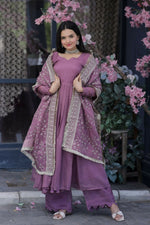Thumbnail for Jyoti Fashion Women's Onion Tabby Silk Designer Kurta with Trouser & Dupatta - Distacart