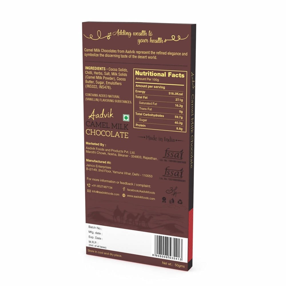 Aadvik Camel Milk Chocolate With Chilli & Herbs - Distacart