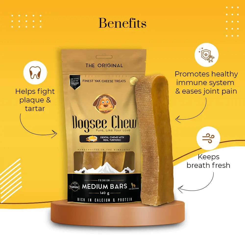 Dogsee Turmeric Medium Bars: Long-Lasting Dental Chews for Medium Dogs - Dista
