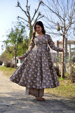Thumbnail for Jyoti Fashion Women's Coffee Cotton Silk Heavy Digital Printed Kurta Plazo Set - Distacart