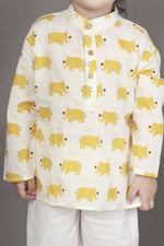 Thumbnail for Breathables Kids Cotton Night Suit – Yellow Elephant Print Kurta & Pyjama Co-Ord Set For Boys & Girls - Dista