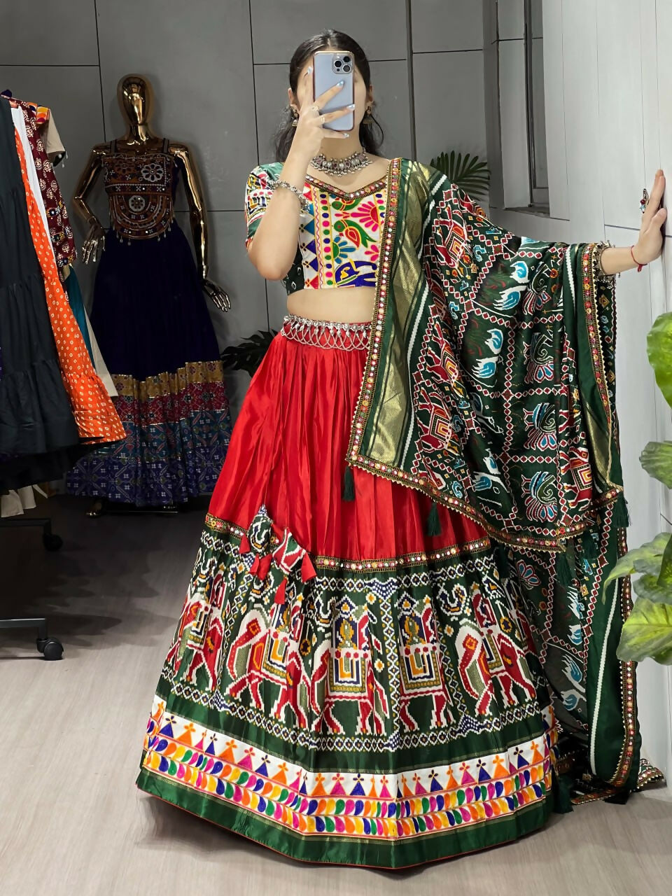 Yash Enterprise Multicolor Dhola Silk Embroidery Semi Stitched Navratri Chaniya Choli - Dista