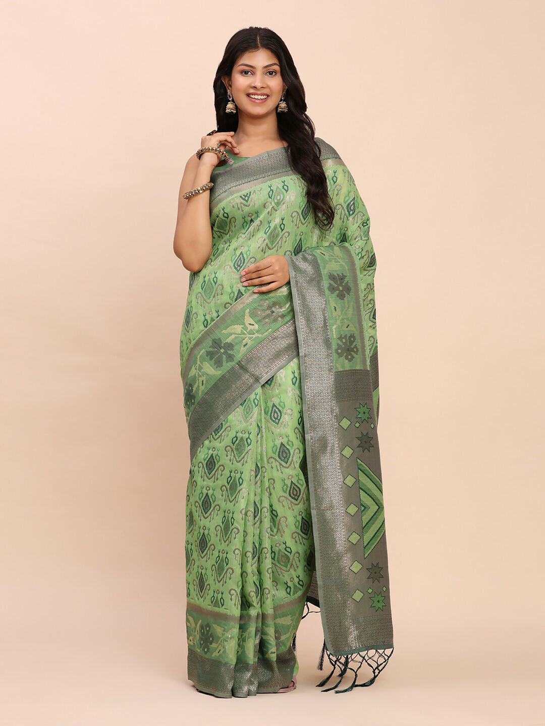 Astita Linen Cotton Green Saree