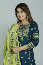 Thumbnail for Alvano Women's Stylish Anarkali Kurti with Pant and Dupatta for Women and Girls (Teal) - Distacart