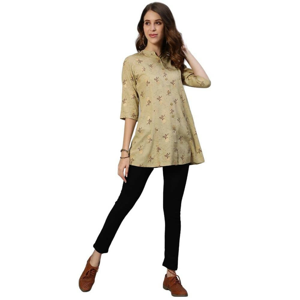 Anubhutee Women's Rayon Regular Floral Foil Printed Beige Kurti - Distacart