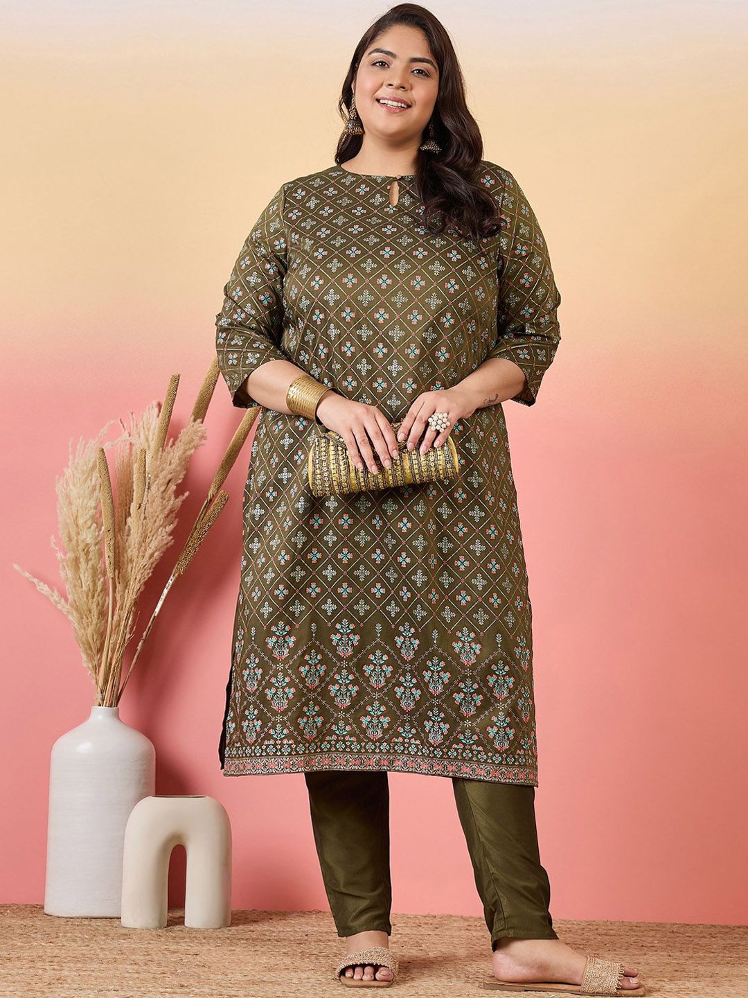 Sztori Women Floral Printed Regular Kurta with Trousers