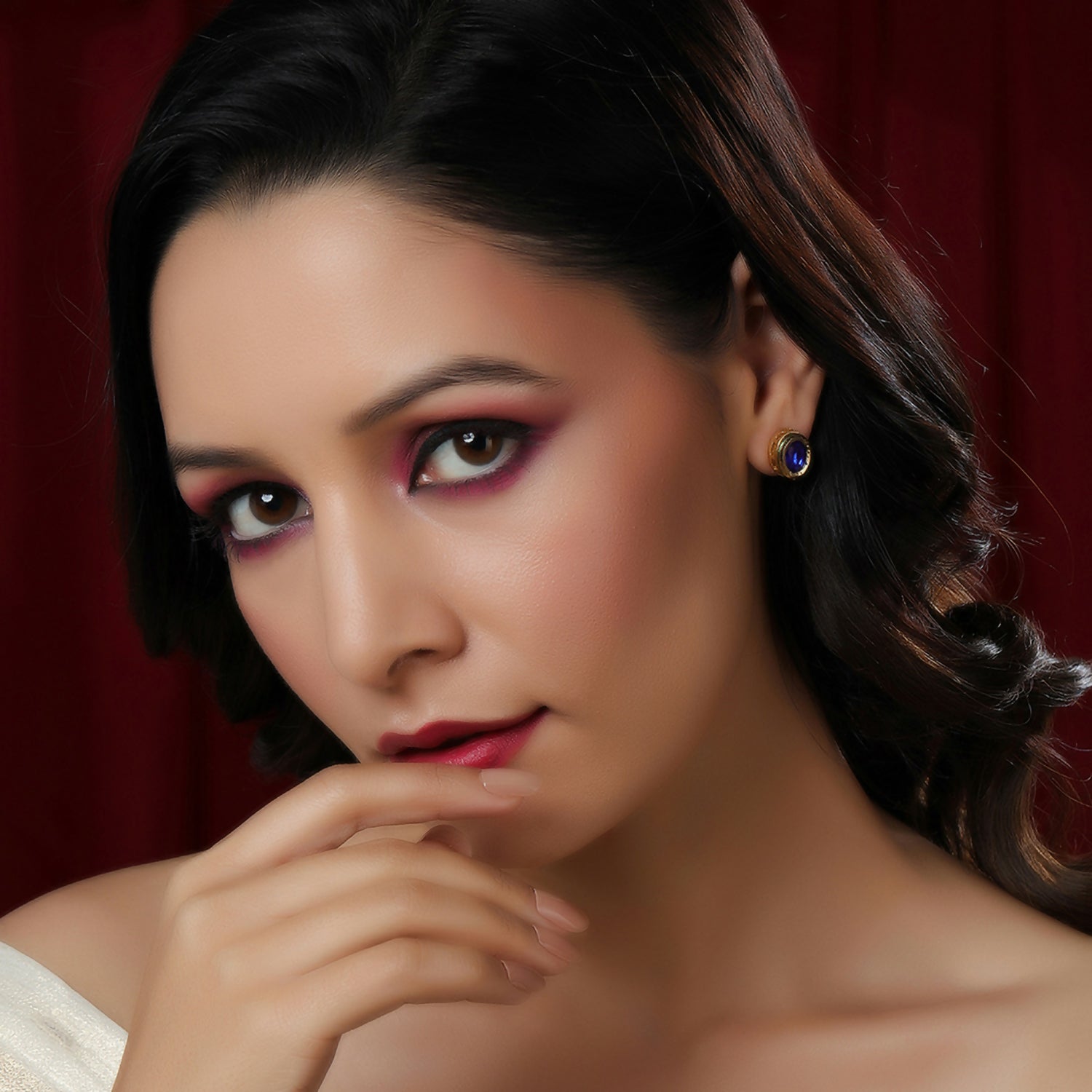 Blue Kundan Studs (Blue) - Ruby Raang - Distacart