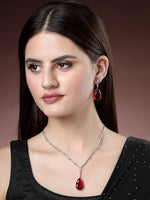 Thumbnail for NVR Women's Silver-Plated Red Artificial Stones Studded Handcrafted Jewellery Set - Distacart