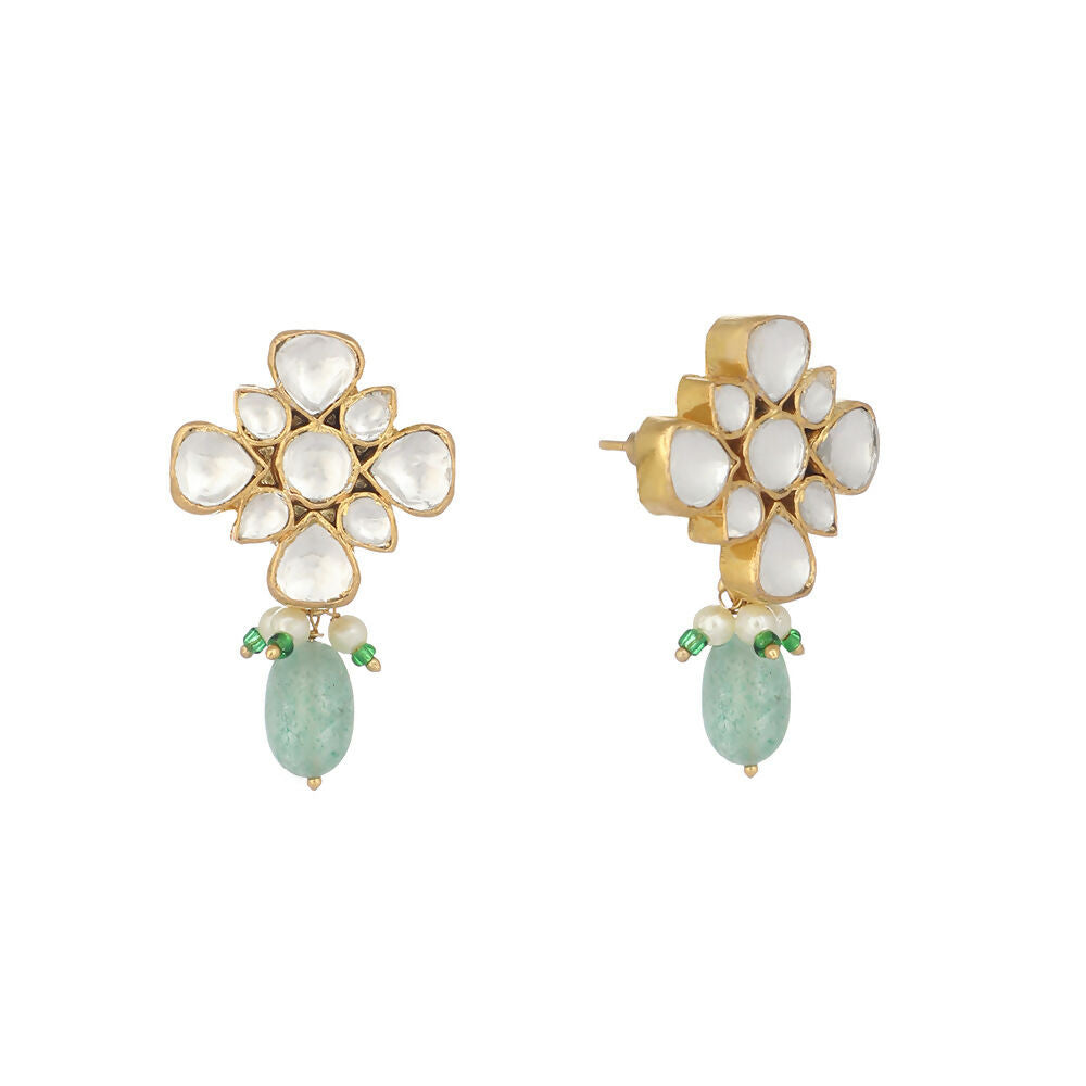Nuyug 22K Gold Plated Kundan Paradise Green Studs