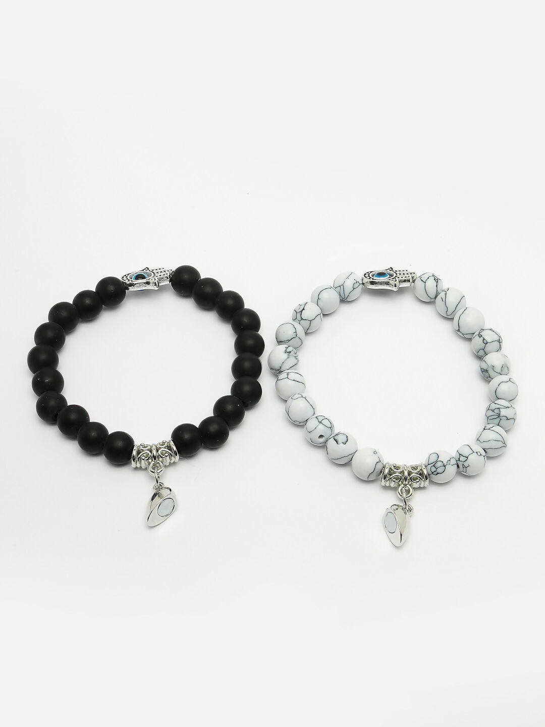NVR Men & Women Set of 2 Black & White Marbel Crystal Bracelet - Distacart