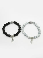 Thumbnail for NVR Men & Women Set of 2 Black & White Marbel Crystal Bracelet - Distacart