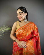 Thumbnail for Joban Fashion Orange Geometric Pattern Soft Silk Patola Saree - Distacart