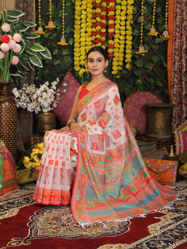Astita Linen Cotton White Saree