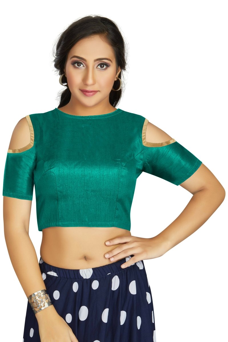 Aastha Fashion Women's Sea Green Art Silk Cold Shoulder Sleeve Readymade Blouse - Distacart