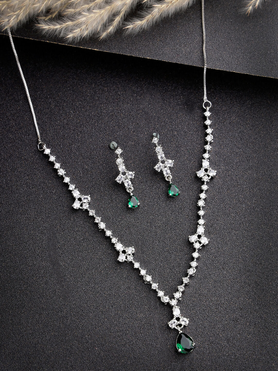 NVR Women's silver plated Turquoise CZ stone handcrafted jewellery set