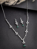 Thumbnail for NVR Women's Silver-Plated Green American Diamond Studded Jewellery Set - Distacart