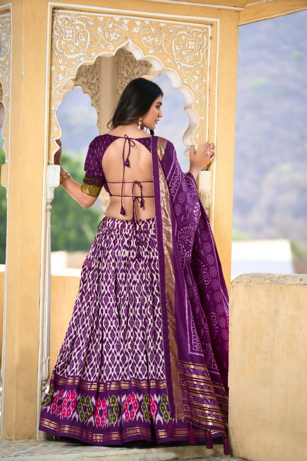 Vastranavya Designer Ikkat Print With Foil Work Lehenga Choli - Purple - Distacart