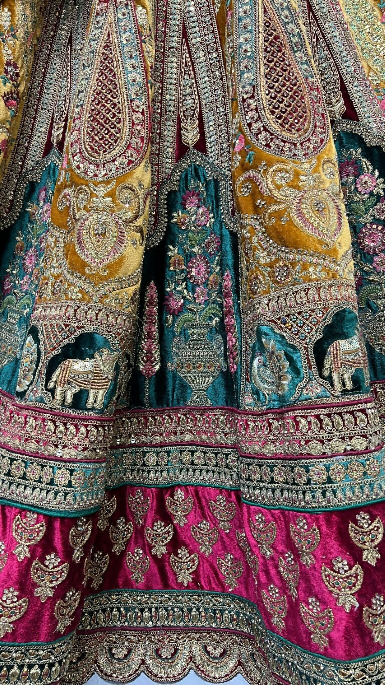 Jyoti Fashion Women's Mustard Velvet Multi Thread Embroidered, Patch Work with Zircon Diamond Wedding Lehenga Choli - Distacart