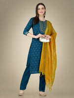 Thumbnail for Jyoti Fashion Women's Morpich Cotton Magic Slub Embroidery & Sequence work Kurta with Trouser & Dupatta - Distacart