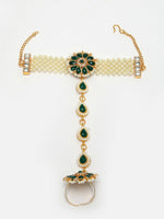Thumbnail for NVR Women's Green Gold-Polished Stone Studded Handcrafted Ring Bracelet - Distacart