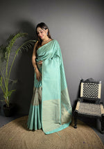Thumbnail for Joban Fashion Light Blue Banarasi Soft Lichi Silk Checks & Woven Saree