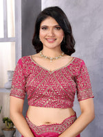 Thumbnail for Vastranavya Pink Embroidery Work Shimmer Chiffon Saree with Unstitched Blouse