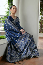 Thumbnail for Vishnu Weaves Women's Blue Handloom Raw Silk Thread Weaving Saree with Blouse