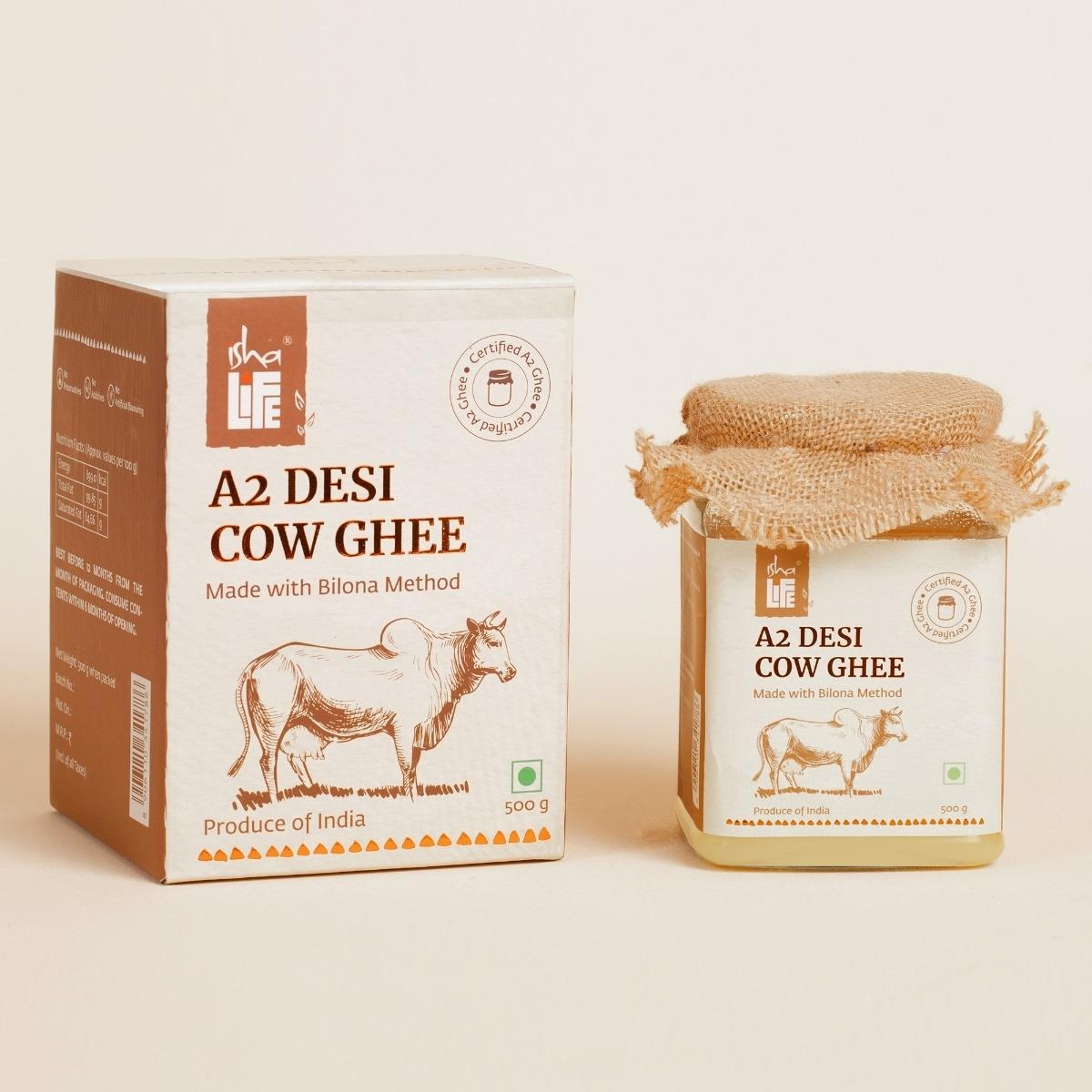 Isha Life Pure A2 Desi Cow Ghee | Made Traditionally from Curd | Made from Grass-fed Free Grazing Desi Cows' Milk - Distacart
