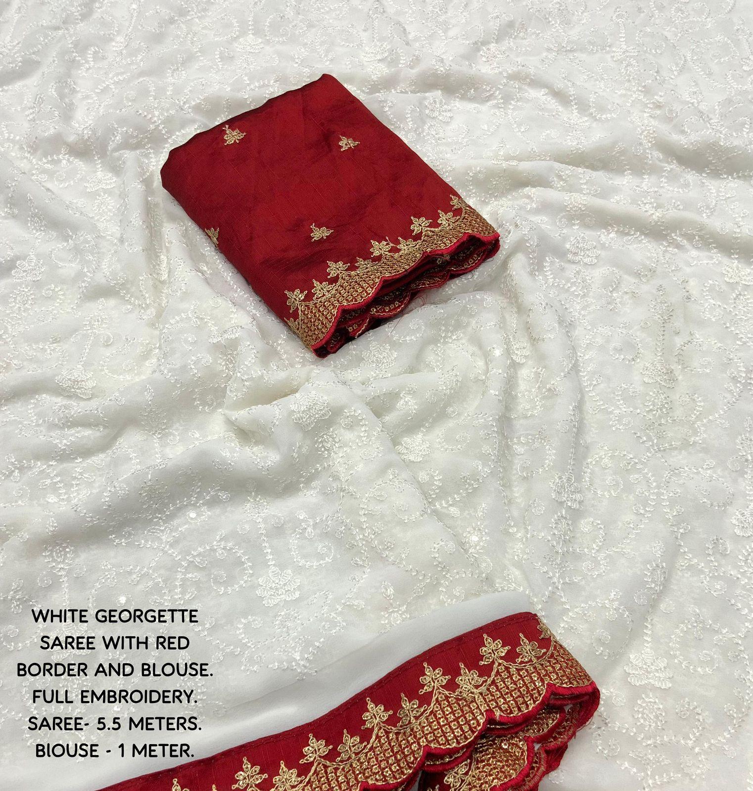 White Pure Georgette Woven Design Saree with Unstitched Blouse - A2M