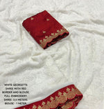 Thumbnail for White Pure Georgette Woven Design Saree with Unstitched Blouse - A2M