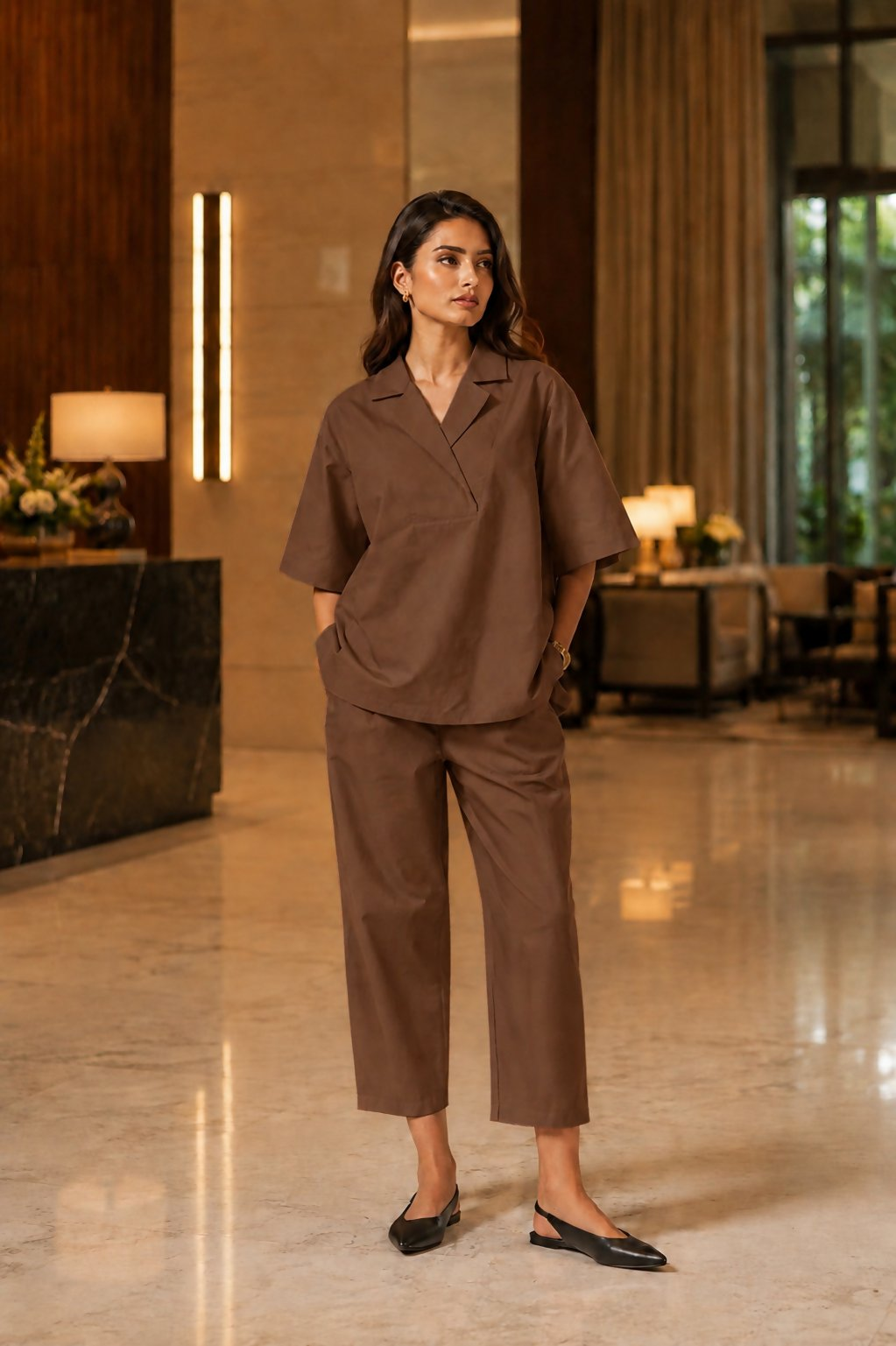 Aayaa Designer Pure Cotton Cord Set-Brown - Dista