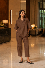 Thumbnail for Aayaa Designer Pure Cotton Cord Set-Brown - Dista
