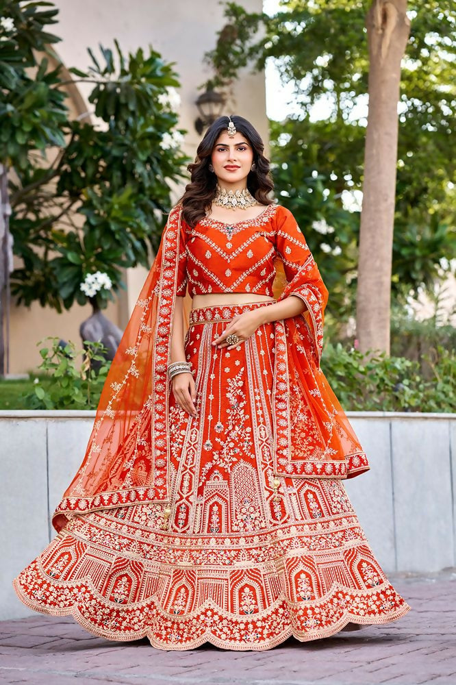 Lehenga Mart Orange Designer Wedding Wear Lehenga Choli - Dista