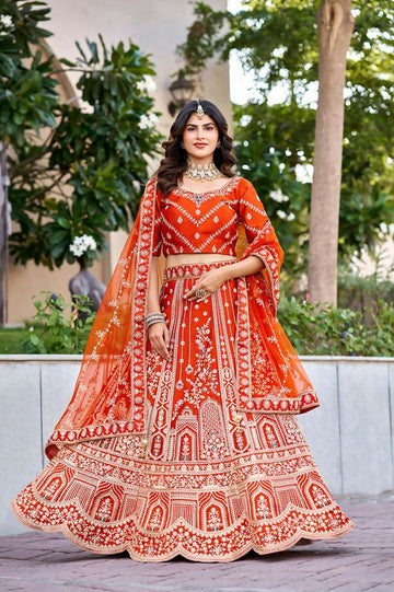 Lehenga Mart Orange Designer Wedding Wear Lehenga Choli - Dista