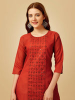 Thumbnail for Jyoti Fashion Women's Rust Cotton Blend Embroidered Kurta Pant Set - Distacart