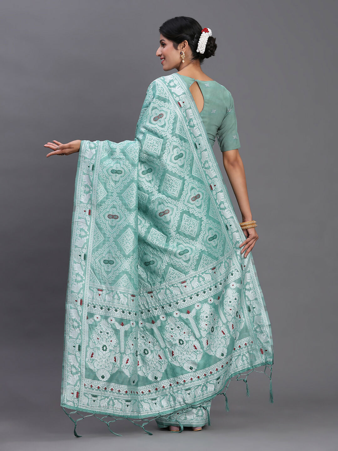 Astita Linen Cotton Sea Green Saree