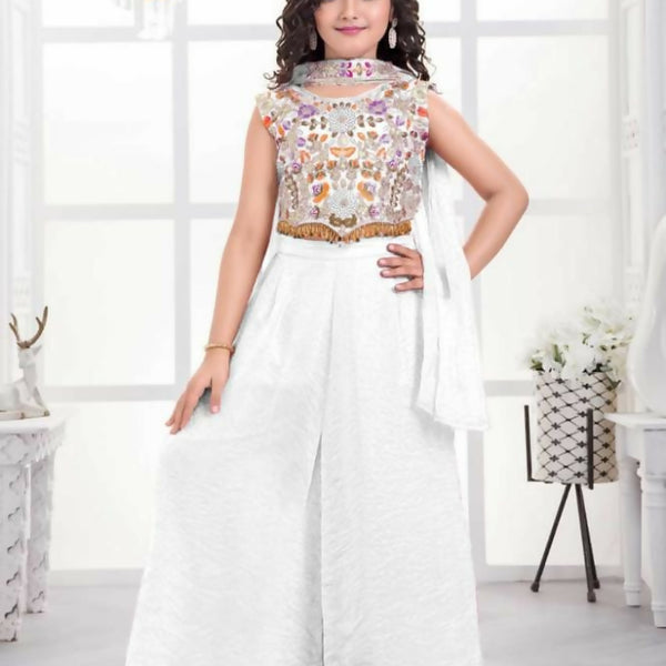 Traditional Designer Fandy Silk White Ethnic Fusion Wear - Anbazaar - Distacart