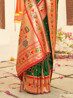 Thumbnail for Astita Silk Blend Dark Green Saree