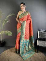 Thumbnail for Joban Fashion Coral Pink Intricate Motifs Soft Silk Banarasi Saree